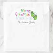 Sticker Ovale Joyeux Noël avec les Mittens d'hiver (Sac)