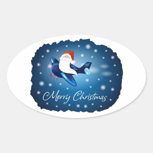 Sticker Ovale Joyeux Noël avec Père Noël (Devant)