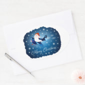 Sticker Ovale Joyeux Noël avec Père Noël (Enveloppe)