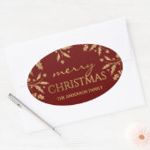 Sticker Ovale Joyeux Noël Gold Holiday Holly Faux Foil (Enveloppe)