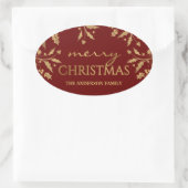 Sticker Ovale Joyeux Noël Gold Holiday Holly Faux Foil (Sac)