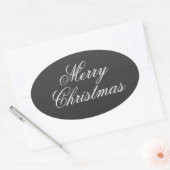 Sticker Ovale Joyeux Noël Gris Blanc Script (Enveloppe)