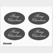 Sticker Ovale Joyeux Noël Gris Blanc Script (Feuille)