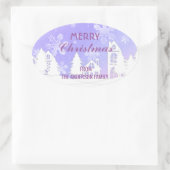 Sticker Ovale Joyeux Noël Maison Blanche Flocons de Neige Violet (Sac)