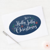 Sticker Ovale Joyeux Noël Navy Bleu Script (Enveloppe)
