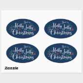 Sticker Ovale Joyeux Noël Navy Bleu Script (Feuille)