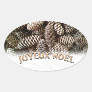 Sticker Ovale Joyeux Noel Noël Pine Cône de Noël