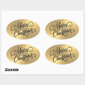 Sticker Ovale Joyeux Noël Or Embossé Look (Feuille)