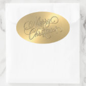 Sticker Ovale Joyeux Noël Or Embossé Look (Sac)