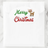 Sticker Ovale Joyeux Noël Reindeer rouge vert script (Sac)