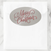 Sticker Ovale Joyeux Noël Rouge et gris Revêtu (Sac)