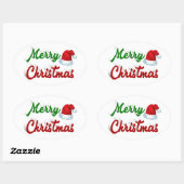 Sticker Ovale Joyeux Noël Santa Chapeau rouge vert script (Feuille)