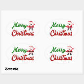 Sticker Ovale Joyeux Noël Santa Claus rouge vert script (Feuille)