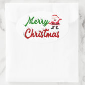 Sticker Ovale Joyeux Noël Santa Claus rouge vert script (Sac)