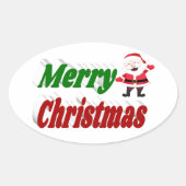 Sticker Ovale Joyeux Noël Santa Claus rouge vert typographie (Devant)