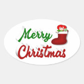 Sticker Ovale Joyeux Noël Stocker rouge vert script (Devant)