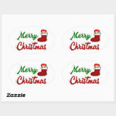 Sticker Ovale Joyeux Noël Stocker rouge vert script (Feuille)
