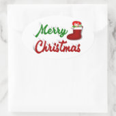 Sticker Ovale Joyeux Noël Stocker rouge vert script (Sac)