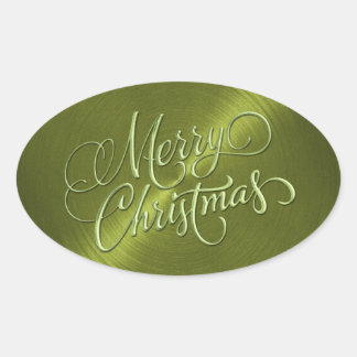 Sticker Ovale Joyeux Noël Vert Embossé Look