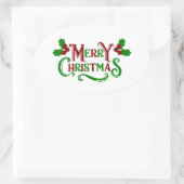 Sticker Ovale Joyeux Noël vert et rouge Holly Graphisme (Sac)