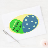 Sticker Ovale Joyeux Oeufs de Pâques Bleus Vert Pâques (Enveloppe)