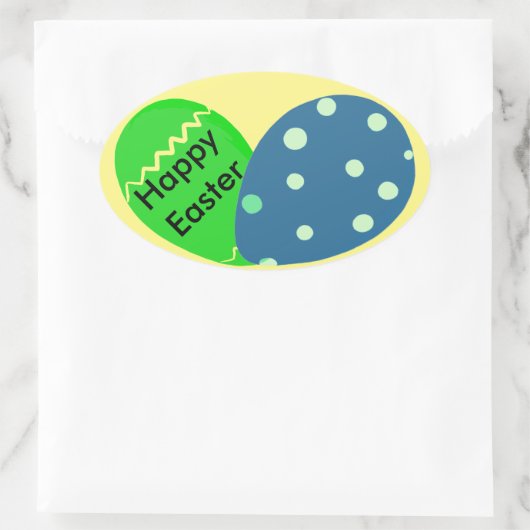 Sticker Ovale Joyeux Oeufs de Pâques Bleus Vert Pâques (Sac)