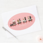 Sticker Ovale Joyeux Pawlidays Chien Noël Train de vacances (Enveloppe)