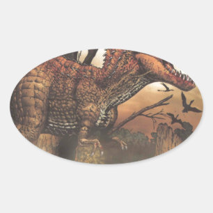 Sticker Ovale Jurassic Journey : Dinosaure dans son habitat natu