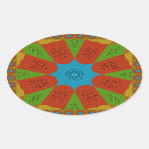 Sticker Ovale Kaleidoscope Bloom Une Vibrante couleur d'impressi