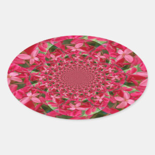 Sticker Ovale Kaleidoscope de Cramoisi : Art de Fleur d'Asclépia