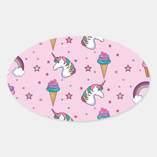 Sticker Ovale Kawaii Cupcake Icecream Unicorn Fairytale (Devant)