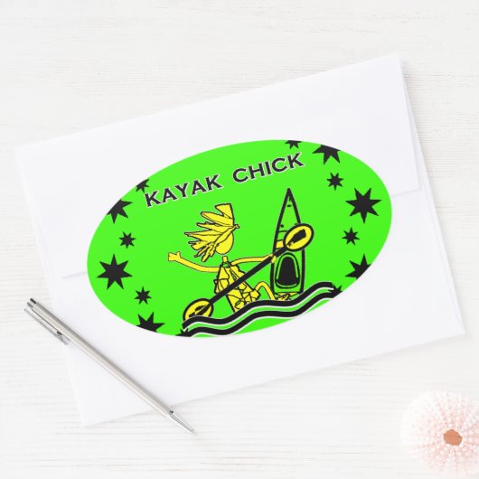 Sticker Ovale Kayak Chick Designs & Things (Enveloppe)