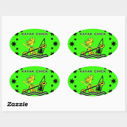 Sticker Ovale Kayak Chick Designs & Things (Feuille)
