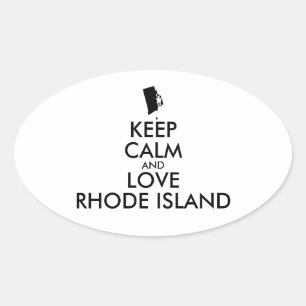 Sticker Ovale KEEP CALM et LOVE RHODE ISLAND personnalisables