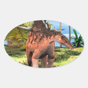 Sticker Ovale Kentrosaurus Dinosaure Jungle Art Préhistorique