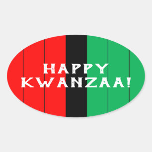 Sticker Ovale Kwanzaa Rouge Noir Vert Kinara Motif rayé
