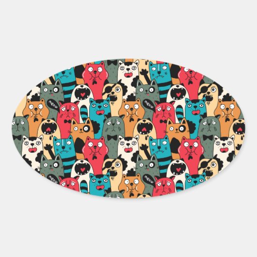 Sticker Ovale La Crowd of cats (Devant)