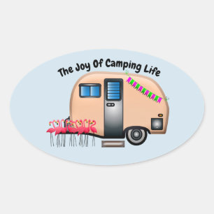 Sticker Ovale La joie de vivre au camping