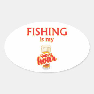 Sticker Ovale La Pêche Est Mon Heureuse Heure