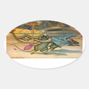 Sticker Ovale La souris de ville et la souris de pays