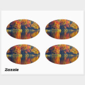 Sticker Ovale Lac d'automne (Feuille)