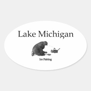 Sticker Ovale Lac Michigan Pêche sur glace