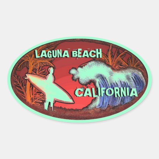 Sticker Ovale Laguna Beach Californie surf vert clair autocollan (Devant)