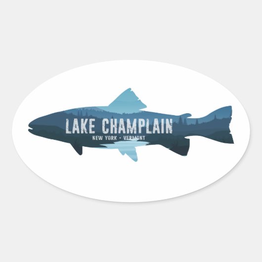 Sticker Ovale Lake Champlain New York Vermont Fish (Devant)