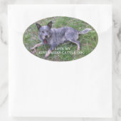 Sticker Ovale L'amour du chien de bétail australien avec pic (Sac)