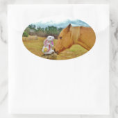 Sticker Ovale Lapin blanc et Cheval jaune (Sac)