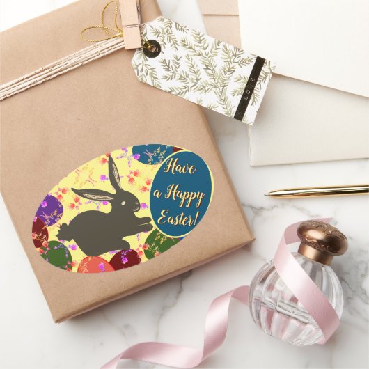 Sticker Ovale Lapin de Pâques avec Bâtonnet Ovale Rose à motifs (Cadeaux)