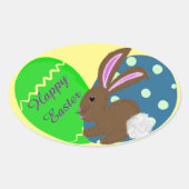 Sticker Ovale Lapin de Pâques Bleu Vert Oeufs de Pâques (Devant)