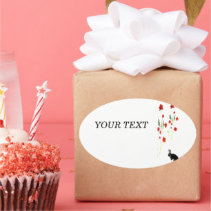 Sticker Ovale Lapin Floral Lapin Lapin Poppy