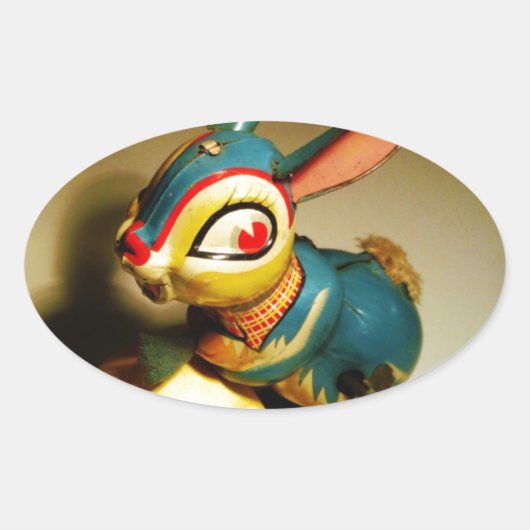 Sticker Ovale lapin jouet et oeuf jaune pâle (Devant)